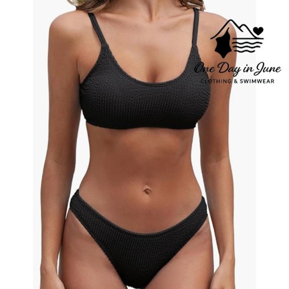 Charmleaks Textured Crop Bikini Swimsuit Size M